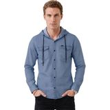 Deepsea Koyu Mavi Kapüşonlu Likralı Kot Gömlek – Slim Fit Çıt Çıt Kapamalı Erkek Gömlek 2300396 - XL