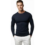 DeepSEA Lacivert Dar Kalıp Likralı %90 Pamuk Erkek Sweatshirt – Vücuda Oturan İnce Penye Sweat 2300423 - XL