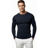 DeepSEA Lacivert Dar Kalıp Likralı %90 Pamuk Erkek Sweatshirt – Vücuda Oturan İnce Penye Sweat 2300423