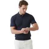 Deepsea Lacivert Polo Yaka Triko Tişört Rahat Kalıp Erkek Triko Tişört 2608108 - 2XL
