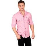 DeepSEA Pembe Dar Kesim Likralı Spor Gömlek – Büyük Beden Seçenekli Pamuklu Erkek Gömlek 2300421 - 2XL