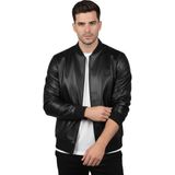 Deepsea Siyah Dar Kesim Erkek Suni Deri Ceket Mont – Kolej Yaka Taş Işlemeli Sırt Desenli 2600562 - 2XL