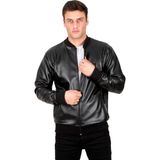 DeepSEA Siyah Dikiş Detaylı Kolej Yaka Slim Fit Likralı Erkek Suni Deri Ceket Mont 23020587