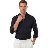 Deepsea Siyah Slim Fit Kolay Ütülenebilir Açık Dik Yaka Likralı Erkek Gömlek 2602615 - 2XL