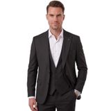 DeepSEA Siyah Slim Fit Likralı 3’lü Takım Elbise Ceket Yelek Pantolon Modern Şık Tasarım 2601798