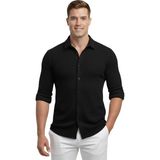 Deepsea Siyah Slim Fit Örme Kumaş Likralı Erkek Gömlek – Nefes Alan Esnek ve Modern Tasarım 2602604