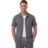 Deepsea Slim Fit Çizgi Dokulu Keten Görünümlü Kısa Kol Erkek Spor Gömlek 2602648