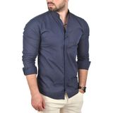 Deepsea Slim Fit Dar Kesim Keten Gömlek Hakim Yaka Pamuklu Keten Spor Gömlek 2201895 - Lacivert - 2XL