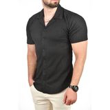 Deepsea Slim Fit Pamuklu Apaş Yaka Kısa Kol Penye Gömlek Dokulu Jakar Kumaş Dar Kesim Spor Gömlek 2501216