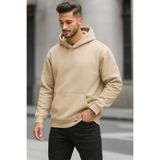 DEEPSENCE Erkek Bej Oversize Kapüşonlu Sweatshirt