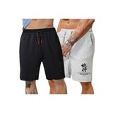 DEEPSENCE Erkek Siyah Gri Penye Şort İkili Set Basketbol Futbol Fitness Spor Egzersizi Koşu Bermuda
