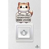 deer art Lütfen Zile Basmayınız - Bebek Uyuyor Kapı Zili Priz Etiket - Sevimli Kedi Sticker