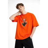 Deer - Oversize Erkek Tişört Turuncu