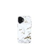 Deercase iPhone 16 Premium Beyaz Mermer Altın Sarısı Desenli Kamera Korumalı Darbe Emici Magsafe Uyumlu Telefon Kılıfı