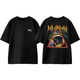 Def Ceppard Hysteria Tasarım Sırt Baskılı Pamuk Siyah Oversize T-Shirt