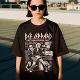Def Leppard Baskılı Unisex Oversize T-Shirt - Siyah