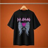 Def Leppard Kanat Kalp Oversize Unisex Tisort - Siyah