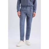 Defacto %100 Keten Normal Kesim Crop Duble Paça Yazlık Kumaş Pantolon C1826ax25smın247 İndigo