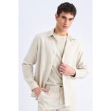 DeFacto %100 Keten Regular Fit Polo Yaka Yazlık Uzun Kollu Gömlek D9925AX25SP - Gri-GR350 - Dropsuz - XS