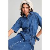 DeFacto %100 Pamuk A Kesim Gömlek Yaka Kısa Kollu Lacivert Midi Jean Elbise I0506AX26HS - Mavi-NM28 - 3XL