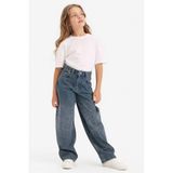 DeFacto %100 Pamuk Baggy Fit Geniş Paça Taşlı Jean Pantolon Kız Çocuk G4940A825AU
