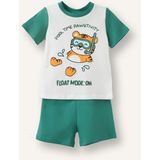 DeFacto %100 Pamuk Baskılı Kısa Kollu Üst Şort Alt 2'li Pijama Takımı Erkek Bebek H8217A526HS - Ekru-ER105 - 3 - 4 Yaş
