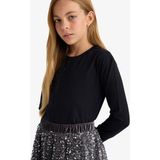 DeFacto %100 Pamuk Bisiklet Yaka Basic Düz Uzun Kollu Okul Tişörtü Kız Çocuk U6810A625AU - Siyah-BK81 - 7 - 8 Yaş