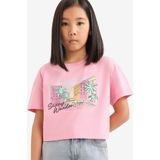 DeFacto %100 Pamuk Bisiklet Yaka Baskılı Kısa Kollu Tişört Kız Çocuk E0384A825SM - Pink - Dropsuz - 9 - 10 Yaş