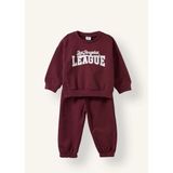 DeFacto %100 Pamuk Bisiklet Yaka Baskılı Sweatshirt Üst Esnek Belli Eşofman Altı 2'li Takım Erkek Bebek H8483A526AU - 4 - 5 Yaş - Bordo-BR115