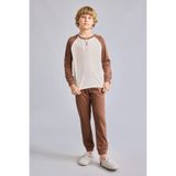 DeFacto %100 Pamuk Bisiklet Yaka Reglan Uzun Kollu Üst Lastik Paça Alt 2'li Pijama Takımı Erkek Çocuk I1443A