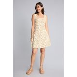DeFacto %100 Pamuk Bodycon Vücudu Saran Kare Yaka Çiçekli Askılı Mini Ekru Elbise H0989AX26SM - 36