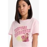 DeFacto %100 Pamuk Boxy Fit Bisiklet Yaka Baskılı Kısa Kollu Tişört Kız Çocuk E0358A825SM - Pembe-PN74 - 8 - 9 Yaş
