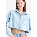DeFacto %100 Pamuk Cropped Fit Kesik Uçlu Yumuşak Jean Gömlek D8756AX25SP - İndigo-NM85