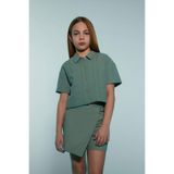 DeFacto %100 Pamuk Cropped Fit Keten Kısa Kollu Gömlek Kız Çocuk D9143A825SM