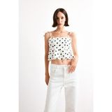 DeFacto %100 Pamuk Fitted Puantiyeli Poplin Askılı Bluz F7579AX25AU - Ekru-ER105