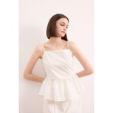 DeFacto %100 Pamuk Fitted Volanlı Poplin Askılı Beyaz Bluz F2317AX25SM - Beyaz-WT32