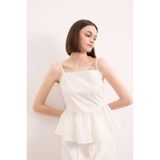 DeFacto %100 Pamuk Fitted Volanlı Poplin Askılı Beyaz Bluz F2317AX25SM