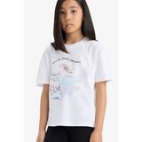 DeFacto %100 Pamuk Frozen Relax Fit Bisiklet Yaka Kısa Kollu Tişört Kız Çocuk E8166A825HS