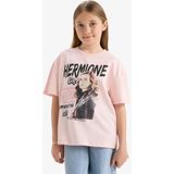 DeFacto %100 Pamuk Harry Potter Oversize Geniş Kalıp Bisiklet Yaka Kısa Kollu Tişört Kız Çocuk E4412A825SM - Pembe-PN681 - 8 - 9 Yaş