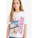 DeFacto %100 Pamuk Hatsune Miku Relax Fit Bisiklet Yaka Kısa Kollu Tişört Kız Çocuk E6516A825HS