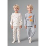 Defacto %100 Pamuk Hayvan Desenli Uzun Kollu Üst Lastikli Paça 4lü Pijama Takımı Erkek Bebek I1440a526augr91 Gri-gr91