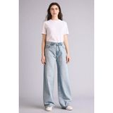 DeFacto %100 Pamuk Low Rise Wide Leg Düşük Bel Düz Paça Uzun Jean Kar Yıkamalı Pantolon G4928AX26SM - Mavi-NM39 - 42