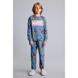 DeFacto %100 Pamuk Marvel Comics Baskılı Uzun Kollu Üst Lastikli Paça Alt Pijama Takımı Erkek Çocuk I1327A826AU - Mavi