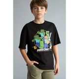 DeFacto %100 Pamuk Minecraft Oversize Bisiklet Yaka Kısa Kollu Tişört Erkek Çocuk H3512A826SM - Siyah-BK81 - 9 - 10 Yaş
