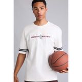 DeFacto %100 Pamuk NBA Houston Rockets Oversize Bisiklet Yaka Kısa Kollu Tişört E9640AX26SM - Ekru-ER105