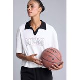 DeFacto %100 Pamuk NBA Mıamı Heat Lisanslı Sporcu Kısa Kollu Polo Ekru Tişört H9413AX26HS