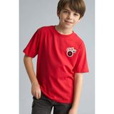 DeFacto %100 Pamuk New Regular Fit Bisiklet Yaka Baskılı Kısa Kollu Tişört Erkek Çocuk H3074A826SM - Kırmızı-RD227 - 5 - 6 Yaş