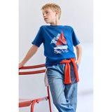 DeFacto %100 Pamuk New Regular Fit Bisiklet Yaka Baskılı Kısa Kollu Tişört Erkek Çocuk H4316A826HS - Mavi-BE331 - 5 - 6 Yaş