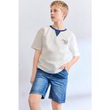 DeFacto %100 Pamuk New Regular Fit Bisiklet Yaka Baskılı Waffle Kısa Kollu Ekru Tişört Erkek Çocuk H8063A826HS - Ekru-ER105 - 7 - 8 Yaş