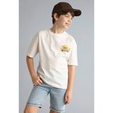 DeFacto %100 Pamuk Overshirt Fit Bisiklet Yaka Baskılı Kısa Kollu Tişört Erkek Çocuk H3489A826HS - Ekru-ER105 - 7 - 8 Yaş